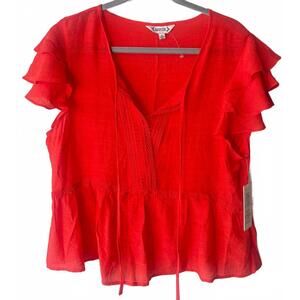 Nanette Red Ruffle Sleeve Boho Blouse